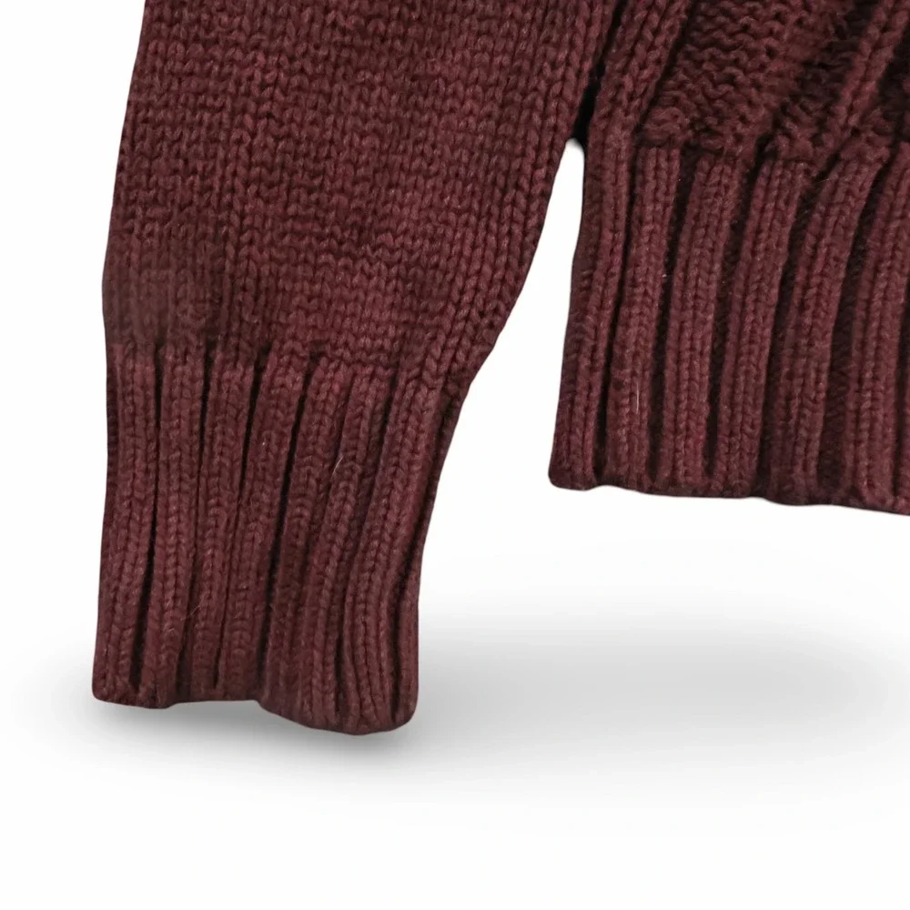 Banana Republic Men's Burgundy Cable Knit Mock Neck Henley Sweater S 100% Cotton